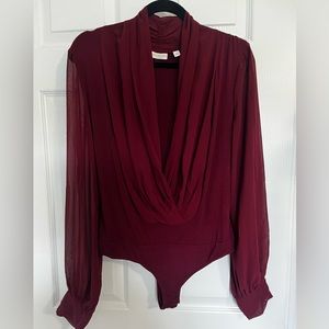 Eva Mendes Burgundy Bodysuit Blouse